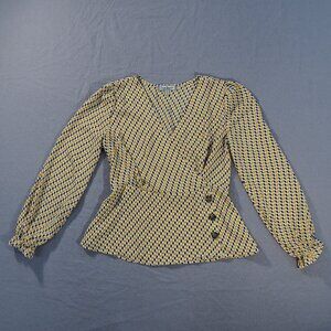 Crave Fame Shirt Women Medium Yellow Black Peplum Geometric Hippie Fairy Boho